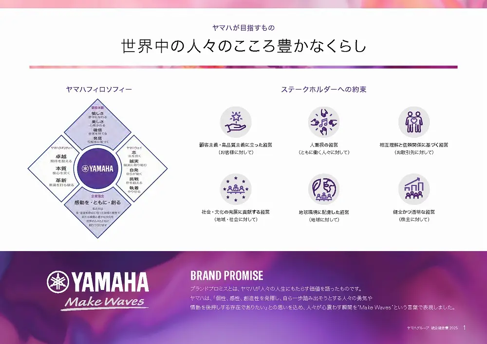 統合報告書の参考デザイン例（ヤマハ株式会社）