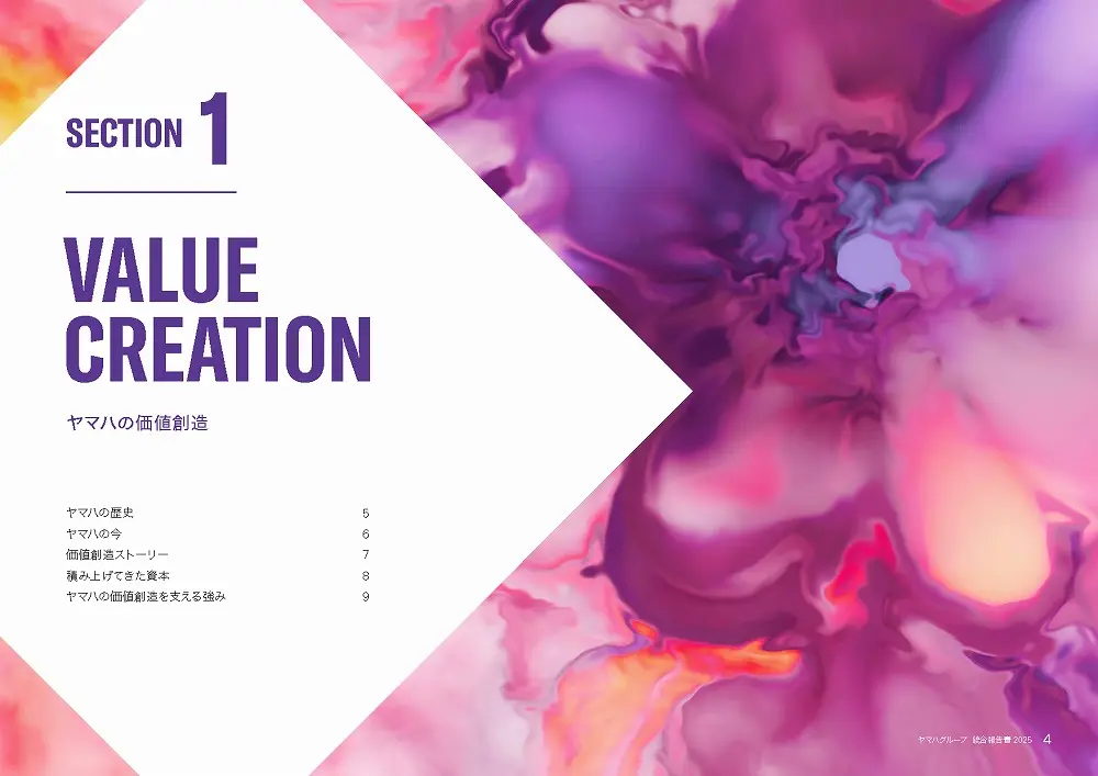 統合報告書の参考デザイン例（ヤマハ株式会社）